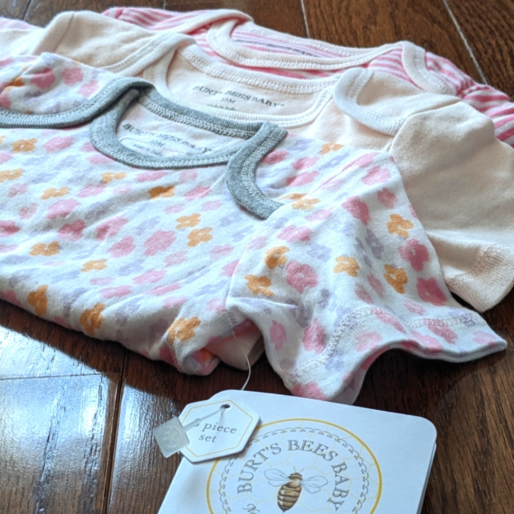Burt's Bees Set of 3 Onesies | Girls | 12 Months | Organic Cotton NWT